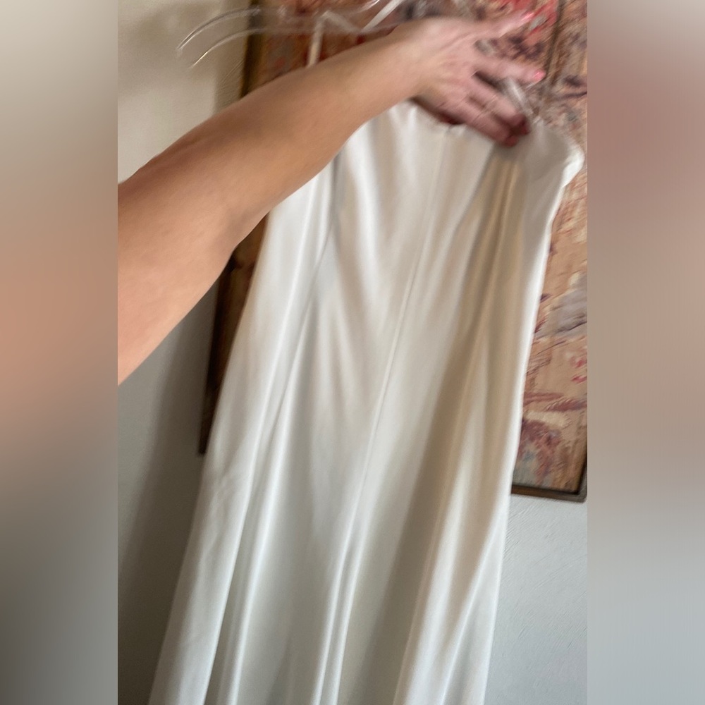 ROSETTA GETTY STRAPLESS JUMPSUIT WHITE CREPE FLOWY WIDE LEG JUMPSUIT BACK ZIP 6 - Picture 11 of 13
